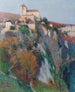 L'église Saint-Cirq-Lapopie perchée sur la falaise de la boucle du Lot cielo azul - Henri Martin — vista de la obra