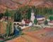 L'église de Labastide-du-Vert avec le pont et la rivière un soir d'automne - Henri Martin — artwork view