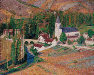 Henri Martin - Lglise de LabastideduVert avec le pont et la rivre un soir dautomne.webp