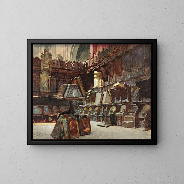 Chairs of the choir in a Spanish cathedral - Henri Regnault — framed artwork on a wall