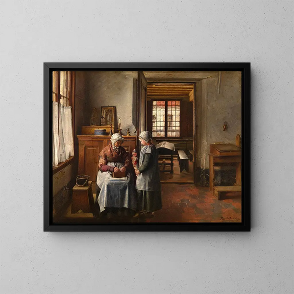El festín de las abuelas - Henri de Braekeleer — cuadro enmarcado en la pared