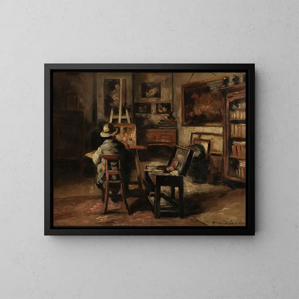 El taller de Ferdinand De Braekeleer I, padre del pintor - Henri de Braekeleer — cuadro enmarcado en la pared