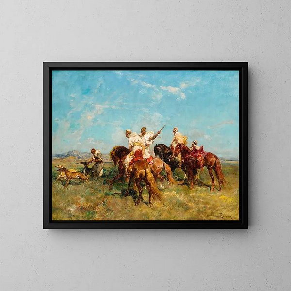 La chasse à la gazelle - Henri Émilien Rousseau — framed artwork on a wall