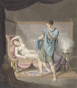 Henricus Franciscus Wiertz - Klassieke voorstelling met staande man bij vrouw op ligbed.webp