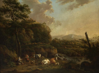 Henricus Josephus Antonissen - Mountain Landscape with Shepherds.webp