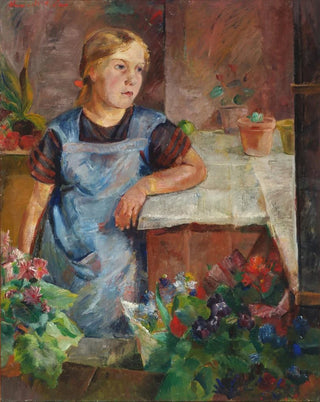 Henrik Nielsen - Fra en blomsterhandler med en pige spejdende ud ad vinduet.webp