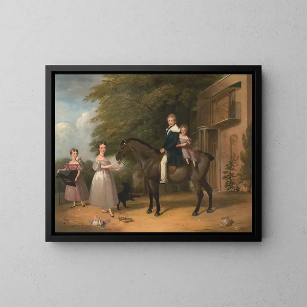 Niños con un caballo y un perro - Henry Barraud — cuadro enmarcado en la pared