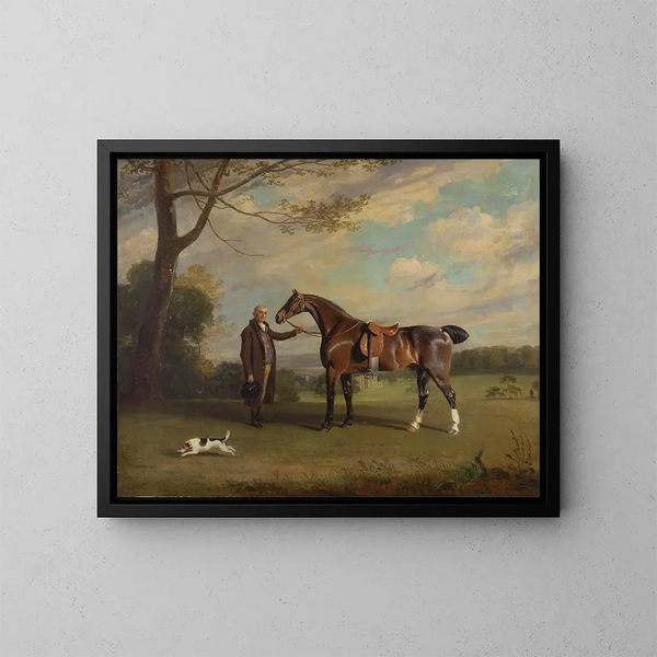 El caballerizo del conde de Shrewsbury sosteniendo un caballo de caza - Henry Bernard Chalon — cuadro enmarcado en la pared