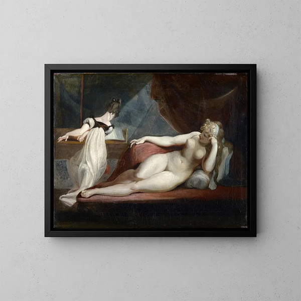 Nu acostado y mujer al piano - Henry Fuseli — cuadro enmarcado en la pared
