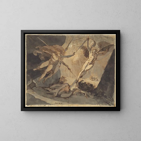 Satan comienza por el contacto de la lanza de Ithuriel - Henry Fuseli — cuadro enmarcado en la pared