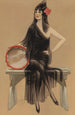 Mujer con pandereta - Henry Hutt — cuadro enmarcado en la pared