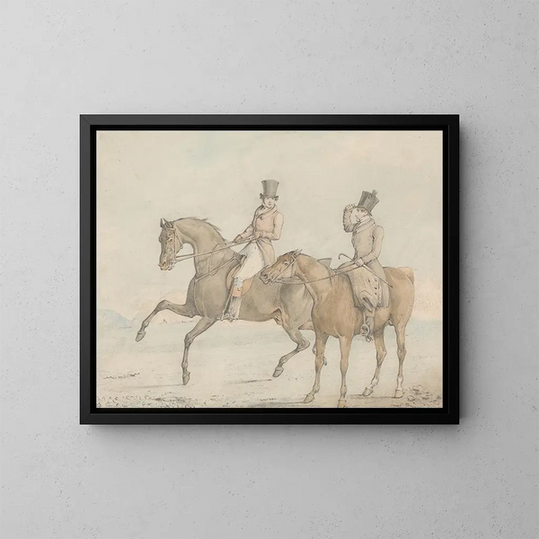Un gentilhomme à cheval avec un palefrenier et conversant - Henry Thomas Alken — cuadro enmarcado en la pared
