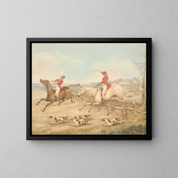Sauter un oxer doble Un jinete en dificultad - Henry Thomas Alken — cuadro enmarcado en la pared