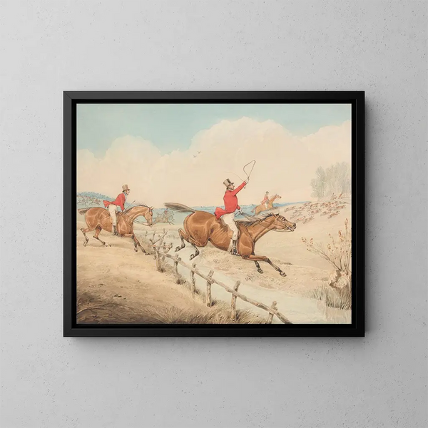 Saltar una barrera baja y un arroyo - Henry Thomas Alken — cuadro enmarcado en la pared