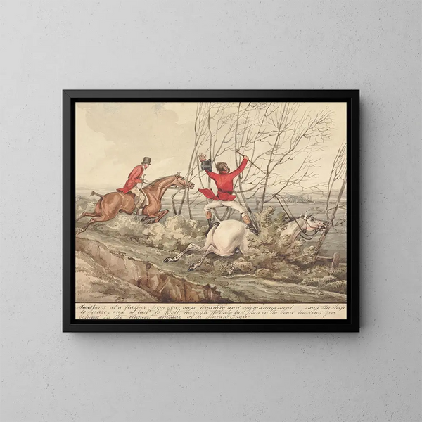 Horses qualified and unqualified riders slipping away from a rasp due to your own shyness and poor management - Henry Thomas Alken — framed artwork on a wall