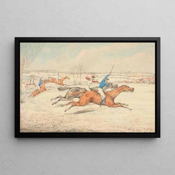 Carrera de vallas, cinco caballos galopando a la derecha - Henry Thomas Alken — cuadro enmarcado en la pared