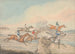 Steeplechase race painting of the field crossing a stone wall and a gate - Henry Thomas Alken — artwork view