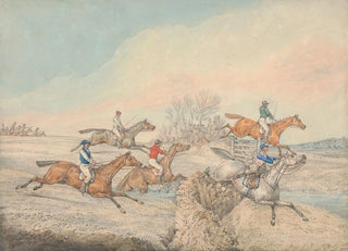 Henry Thomas Alken - Steeplechasing The Field taking a Stone Wall and Gate.webp