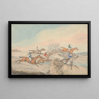 Henry Thomas Alken - Steeplechasing The Field taking a Stone Wall and Gate.webp