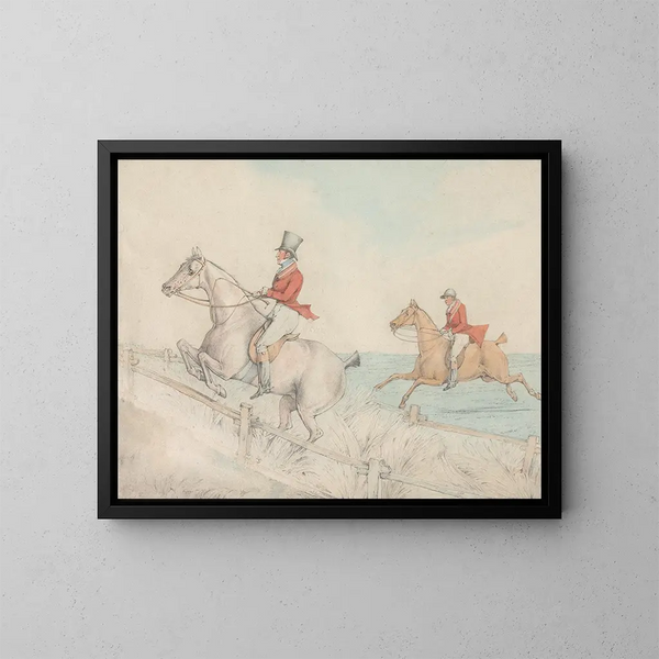 Deux cavaliers franchissant une double barrière - Henry Thomas Alken — framed artwork on a wall