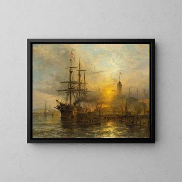 Un vapor danés amarré a un muelle animado - Henry Thomas Dawson — cuadro enmarcado en la pared