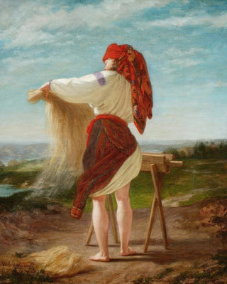 Henryk Rodakowski - Peasant woman breaking flax.webp