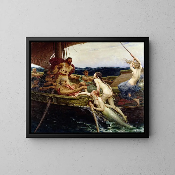 Ulysse et les Sirènes - Herbert James Draper — cuadro enmarcado en la pared