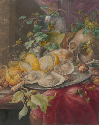 Herman Henstenburgh - Vanitasstilleven met oesters en schedel.webp