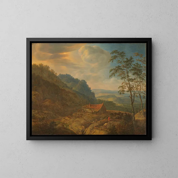 Paisaje de montaña con granja - Herman Saftleven — cuadro enmarcado en la pared