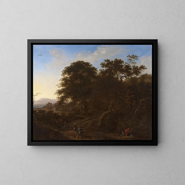 Paisaje con viajeros - Herman Saftleven — cuadro enmarcado en la pared
