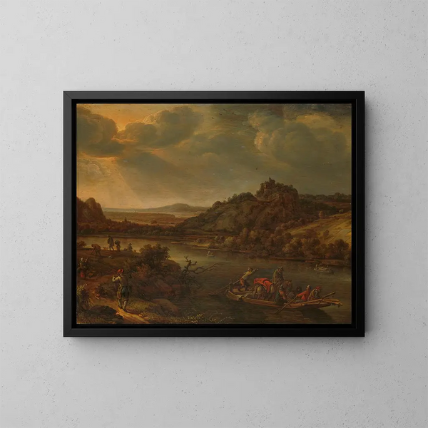 Vista del río con ferry - Herman Saftleven — cuadro enmarcado en la pared