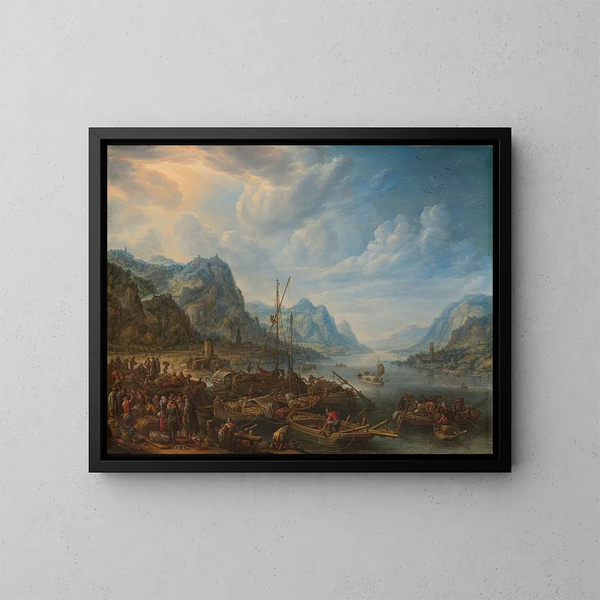 Vista del río con embarcadero - Herman Saftleven — cuadro enmarcado en la pared