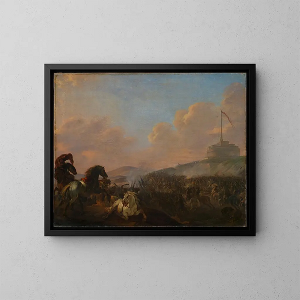 Bataille aux portes de Rome avec vue sur le château Saint-Ange - Herman van Lin — cuadro enmarcado en la pared