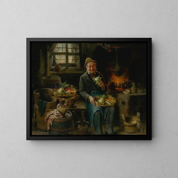 Viejo hombre en la cocina - Hermann Kern — cuadro enmarcado en la pared