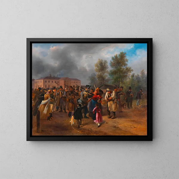 Departure of the Viennese Volunteers in 1849 - Hermann Kowalski — framed artwork on a wall