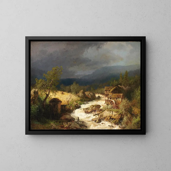 Mill on a Torrent - Hermann Ottomar Herzog — framed artwork on a wall
