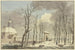 City gate with turret in winter, a long bridge leads to the canal towards a alley - Hermanus Numan — artwork view