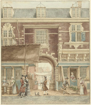Hermanus Petrus Schouten - De Kleine Vispoort op de Vijgendam met een doorkijk naar de Vismarkt.webp