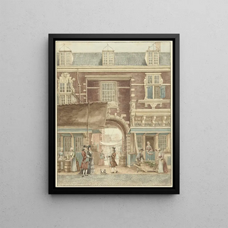 Hermanus Petrus Schouten - De Kleine Vispoort op de Vijgendam met een doorkijk naar de Vismarkt.webp