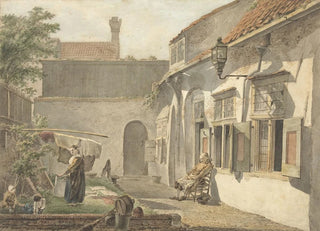 Hermanus van Brussel - Binnenplaatsje met figuren te Utrecht.webp