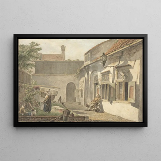 Hermanus van Brussel - Binnenplaatsje met figuren te Utrecht.webp
