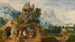 a vast rocky landscape with the Flight into Egypt - Herri met de Bles — artwork view