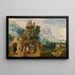 a vast rocky landscape with the Flight into Egypt - Herri met de Bles — framed artwork on a wall