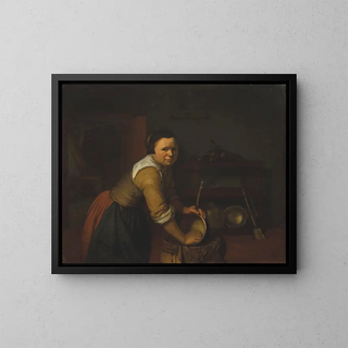 Heyman Dullaert - A maid washing pans in a kitchen.webp