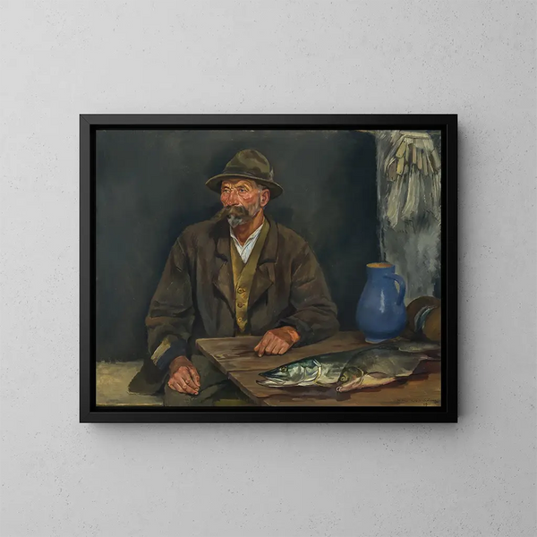 The Old Moser with a Pike - Hiasl Maier-Erding — framed artwork on a wall