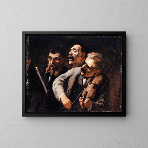 Trío de aficionados - Honoré Daumier — cuadro enmarcado en la pared