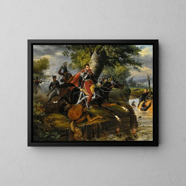 the death of Prince Poniatowski on October 19, 1813 - Horace Vernet — framed artwork on a wall