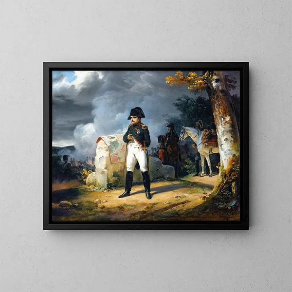 Napoleon at Charleroi, June 1815 - Horace Vernet — framed artwork on a wall