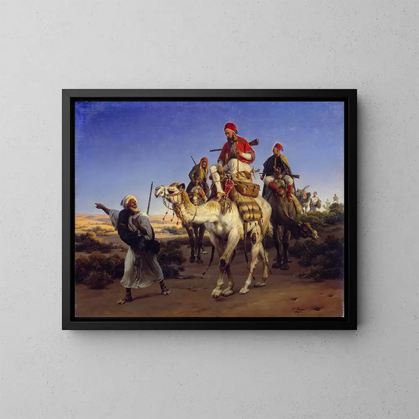 L'artiste y sus compañeros viajando por el desierto - Horace Vernet — cuadro enmarcado en la pared