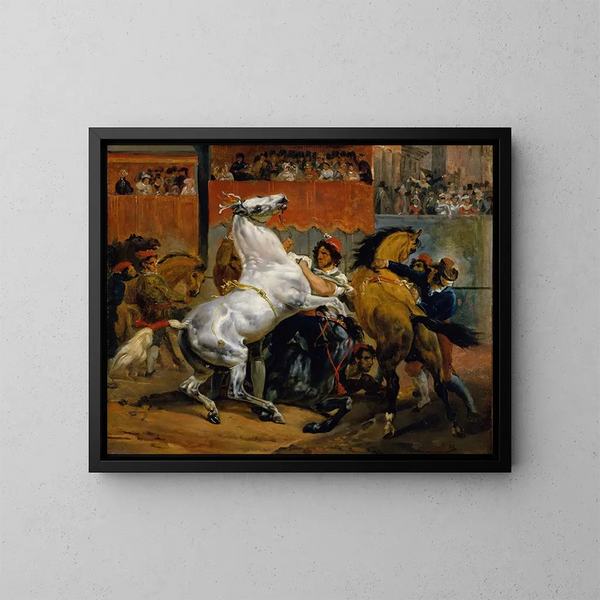 La partida de la carrera de caballos sin jinete - Horace Vernet — cuadro enmarcado en la pared